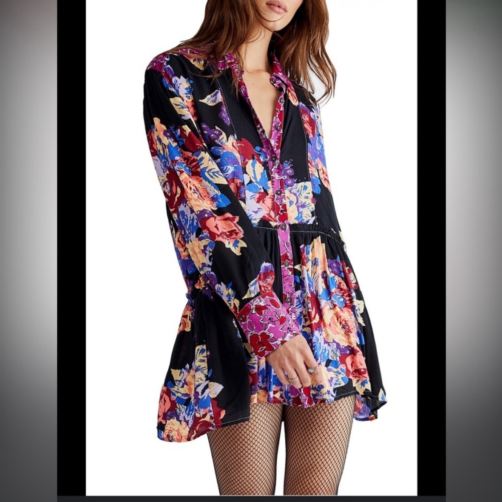 Free People Floral Blouse - Black, Red, Blue, Purple